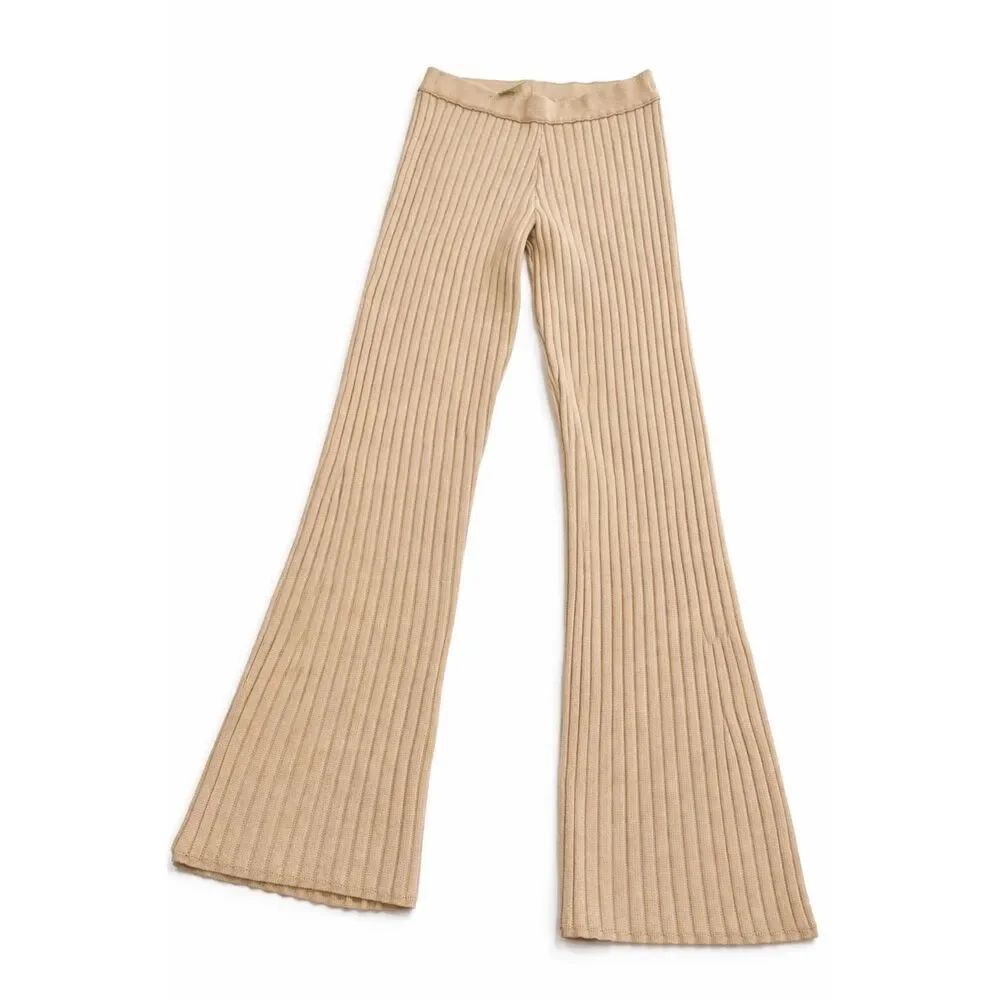 Aerie Flare Loungewear Pants Womens XS Ribbed Knit Recycled Poly/Wool Blend NWT